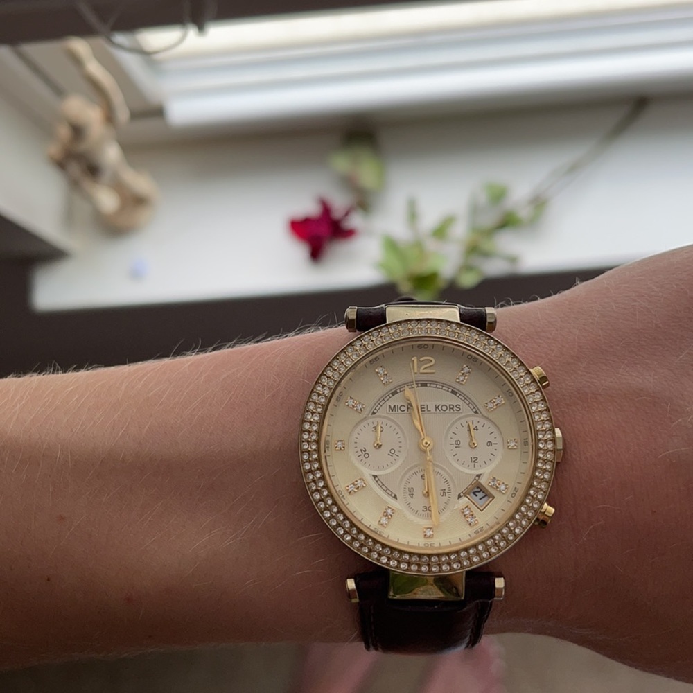 Michael Kors gold watch with leather band